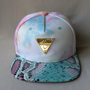HATER Snapback Cap "The Most Wanted Pink Tie Dye Snake Skin Brim Hat Gold Emblem